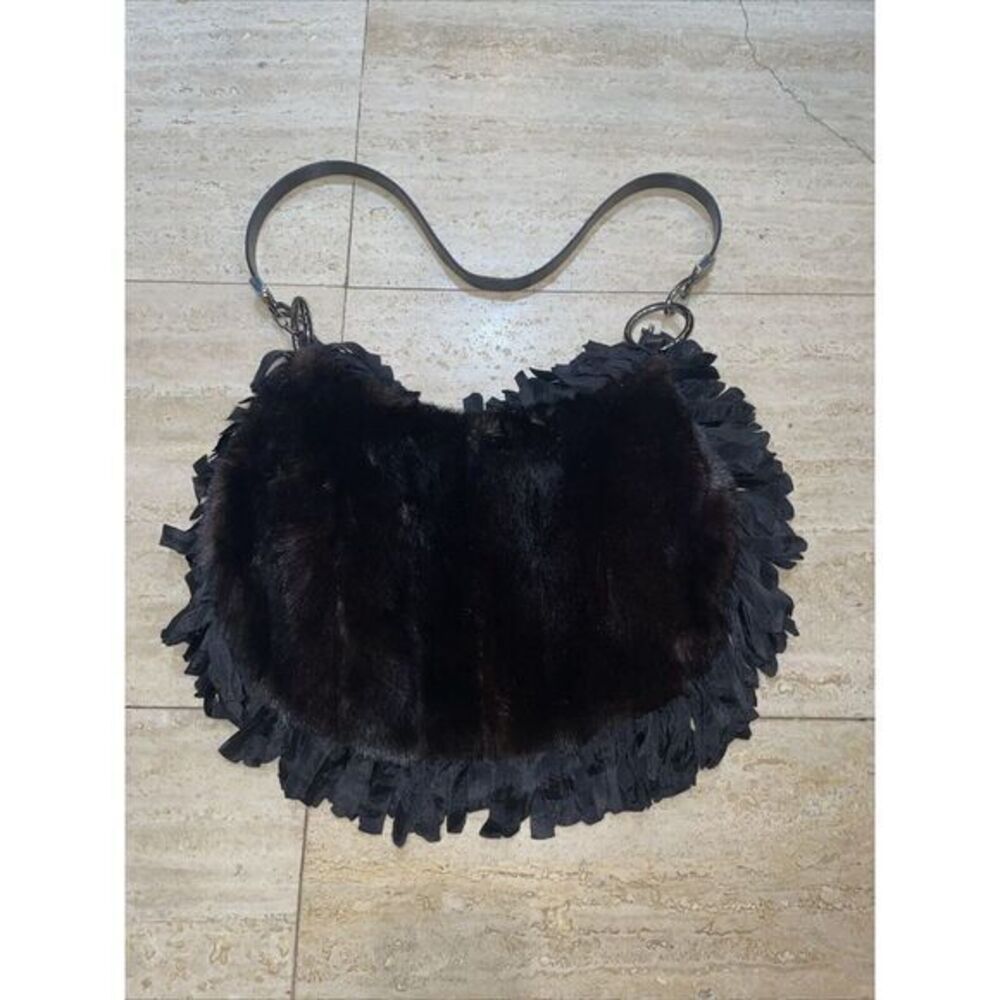 WOMENS PHOEBE AND JOSEPHINE Fur‎ LEATHER Fringe SHOULDER PURSE 14x9"
